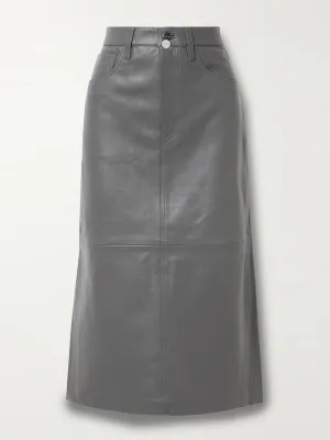 Grey leather midi skirt