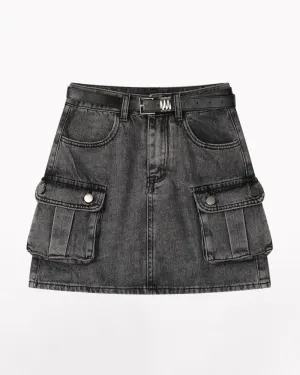 High Waist Denim Cargo Skirt