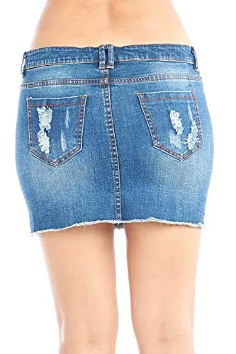Hollywood Star Fashion Women's Distressed Denim Mini Skirt