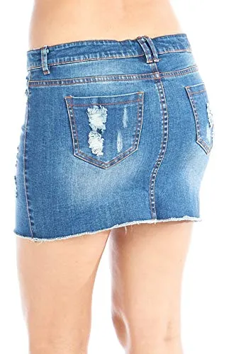 Hollywood Star Fashion Women's Distressed Denim Mini Skirt
