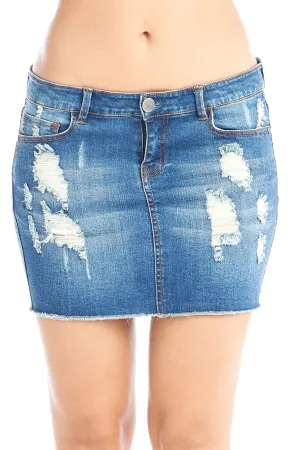 Hollywood Star Fashion Women's Distressed Denim Mini Skirt