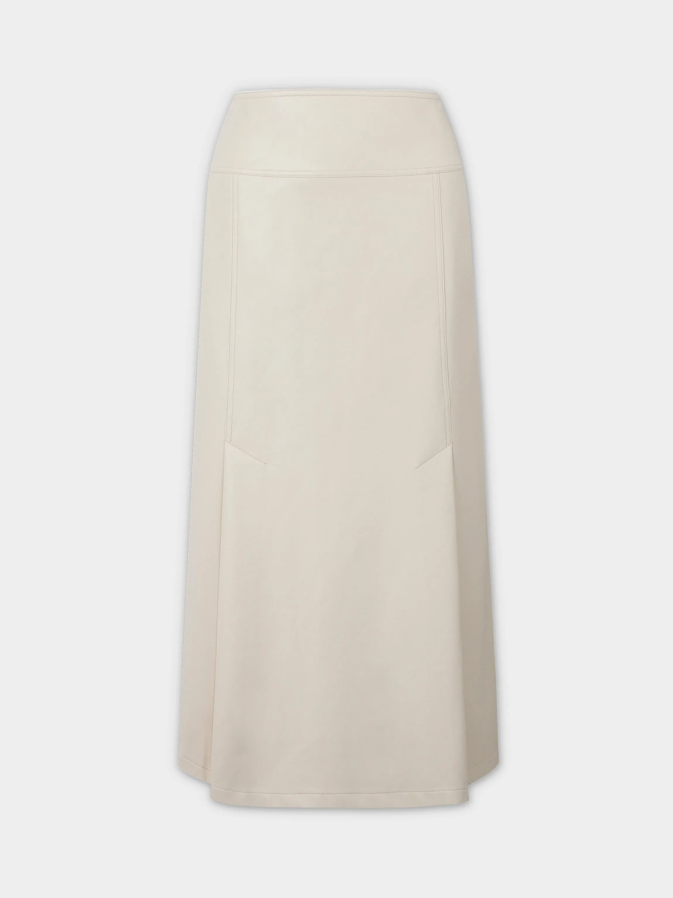 Leather Inverted Pleat Skirt-Ivory