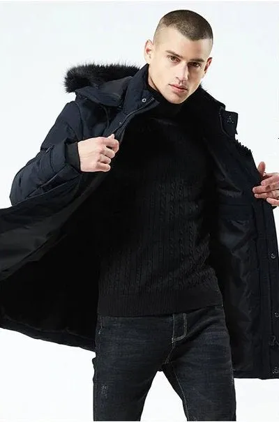 Men's Winter Casual  Thick Cotton-Padded Hooded Long Parka