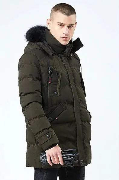 Men's Winter Casual  Thick Cotton-Padded Hooded Long Parka