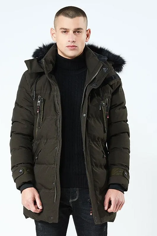 Men's Winter Casual  Thick Cotton-Padded Hooded Long Parka