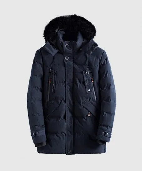 Men's Winter Casual  Thick Cotton-Padded Hooded Long Parka