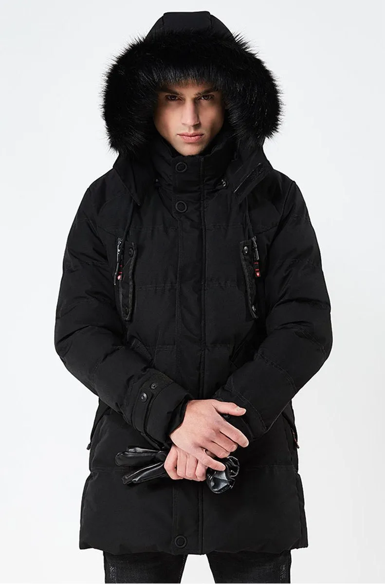Men's Winter Casual  Thick Cotton-Padded Hooded Long Parka