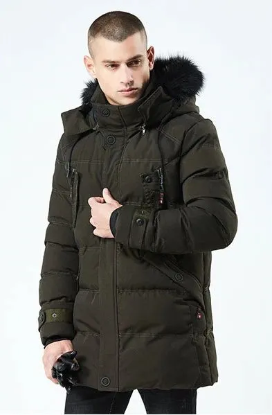 Men's Winter Casual  Thick Cotton-Padded Hooded Long Parka