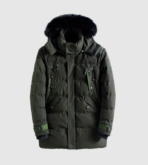 Men's Winter Casual  Thick Cotton-Padded Hooded Long Parka