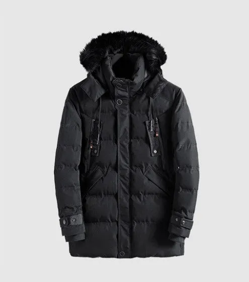 Men's Winter Casual  Thick Cotton-Padded Hooded Long Parka