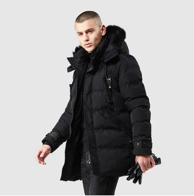 Men's Winter Casual  Thick Cotton-Padded Hooded Long Parka