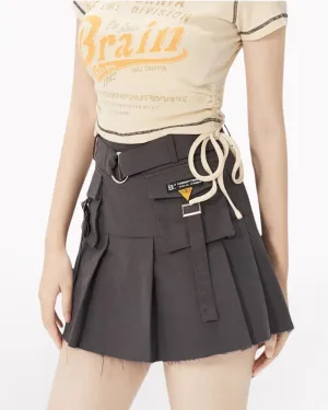 Metal Buckle A-line Cargo Mini Skirt