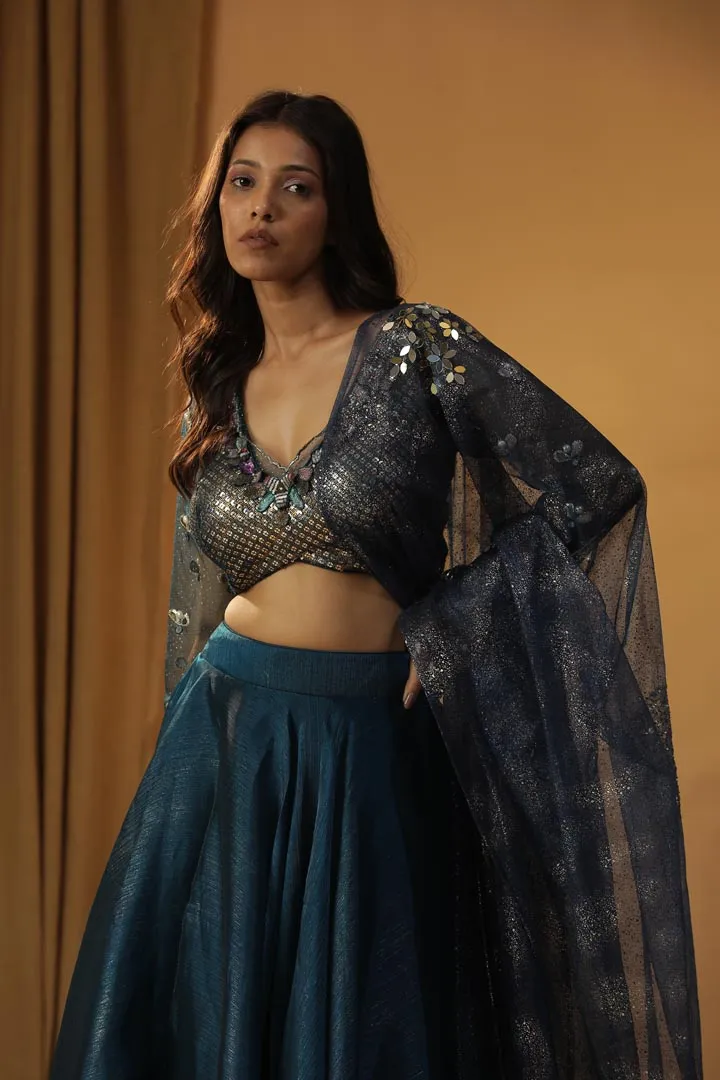NAVY BLUE ORGANZA LEHENGA SET