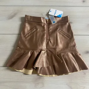 NEW Mayoral Rose Gold Faux Leather Interior Button Tab Adjustable Waist Skirt