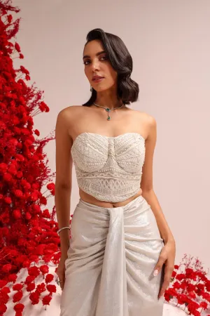 Snowhite corset saree