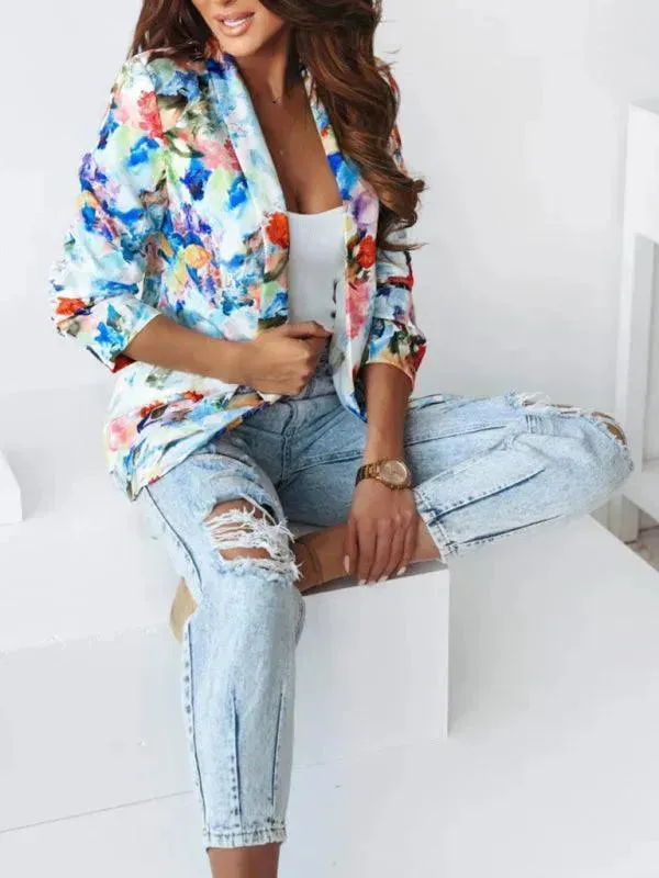 Stylish Printed V-Neck Women Coat