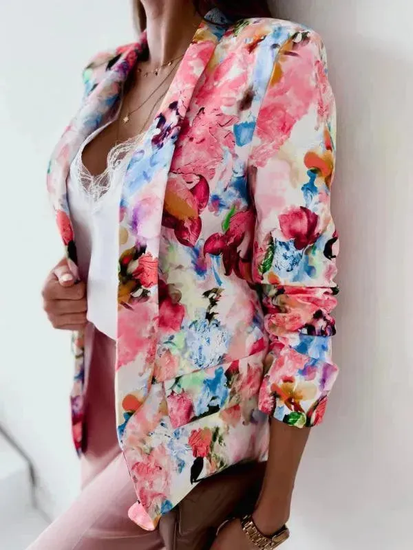 Stylish Printed V-Neck Women Coat