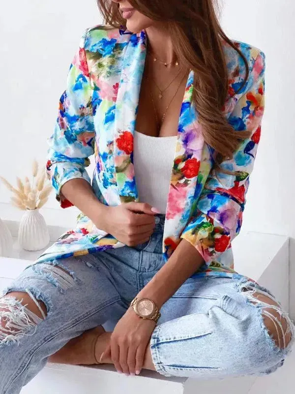 Stylish Printed V-Neck Women Coat