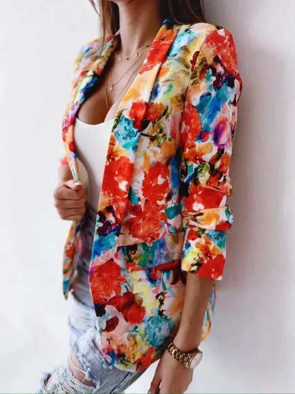 Stylish Printed V-Neck Women Coat