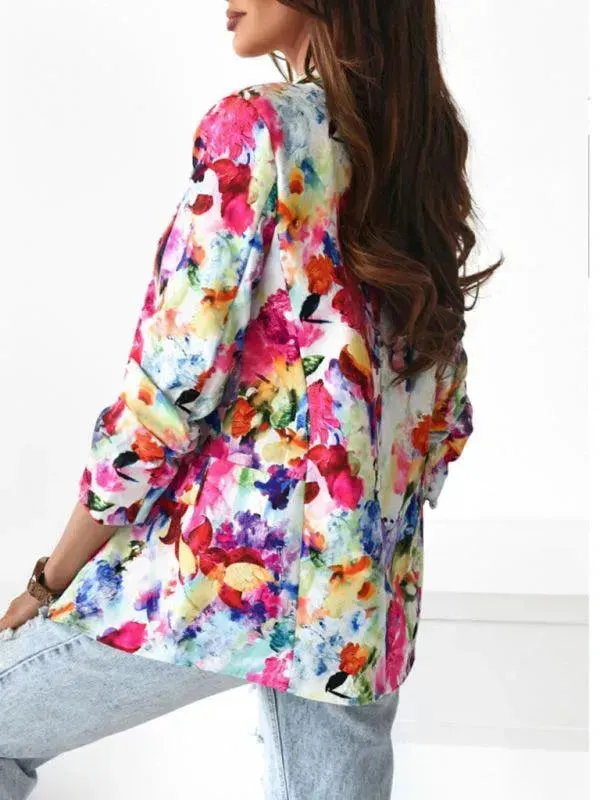 Stylish Printed V-Neck Women Coat
