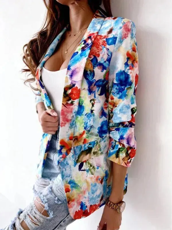 Stylish Printed V-Neck Women Coat