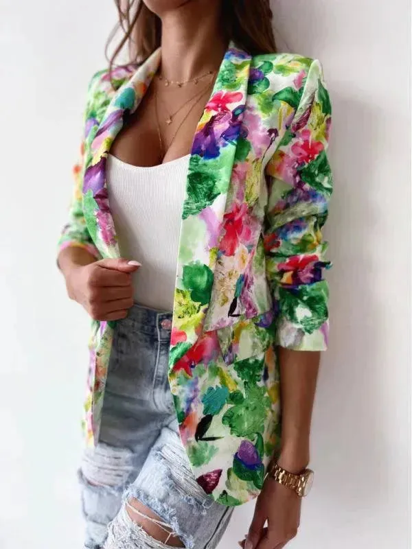 Stylish Printed V-Neck Women Coat