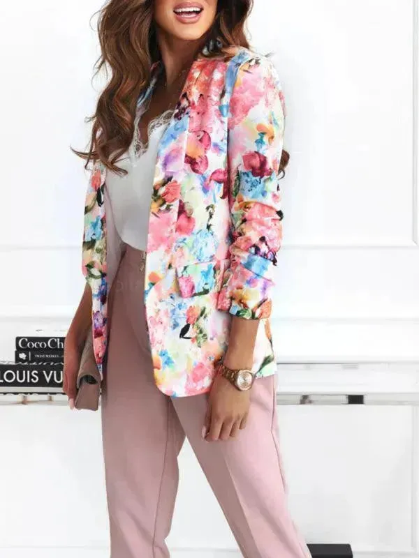 Stylish Printed V-Neck Women Coat