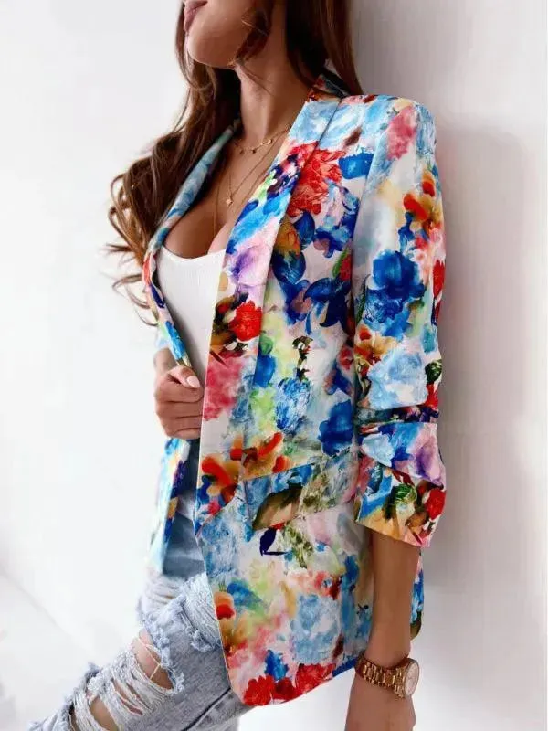 Stylish Printed V-Neck Women Coat