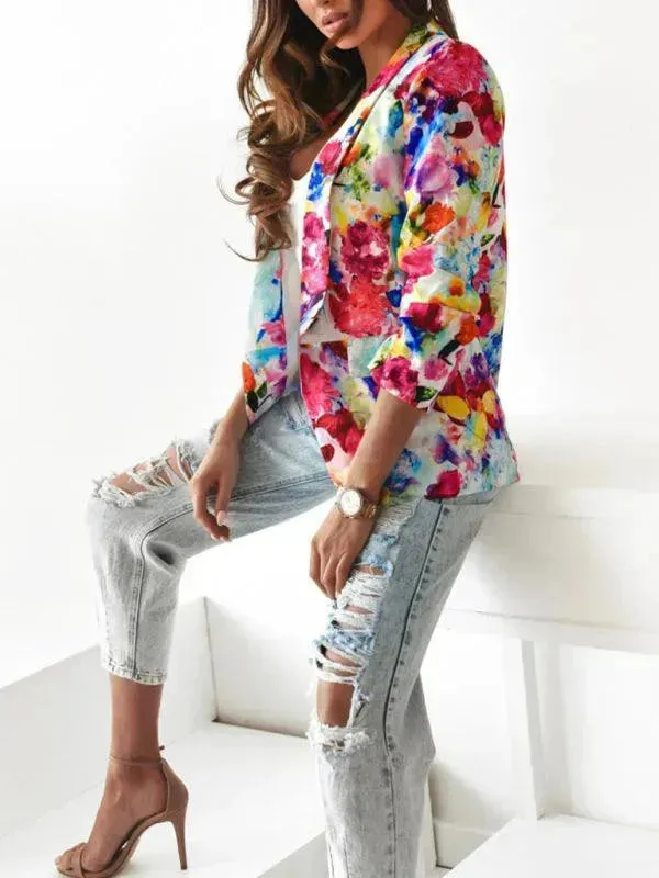 Stylish Printed V-Neck Women Coat