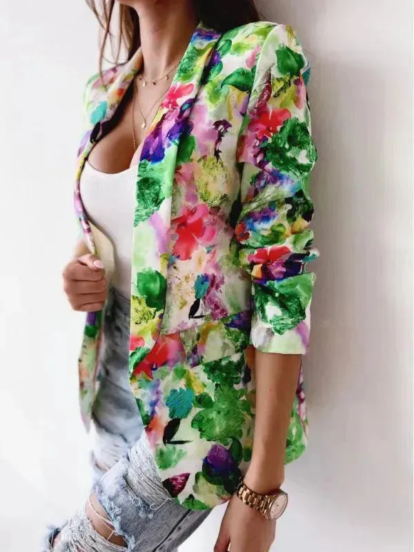 Stylish Printed V-Neck Women Coat