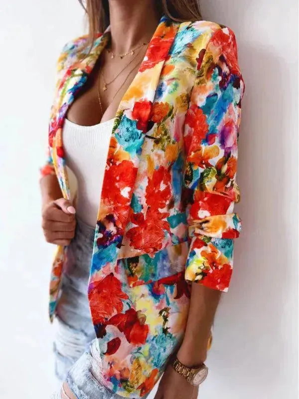 Stylish Printed V-Neck Women Coat