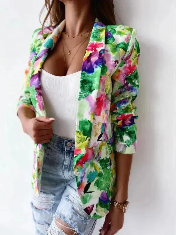 Stylish Printed V-Neck Women Coat