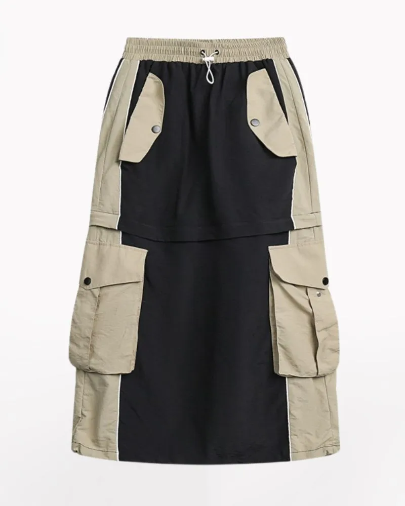 Vintage Patchwork Detachable Long Cargo Skirt