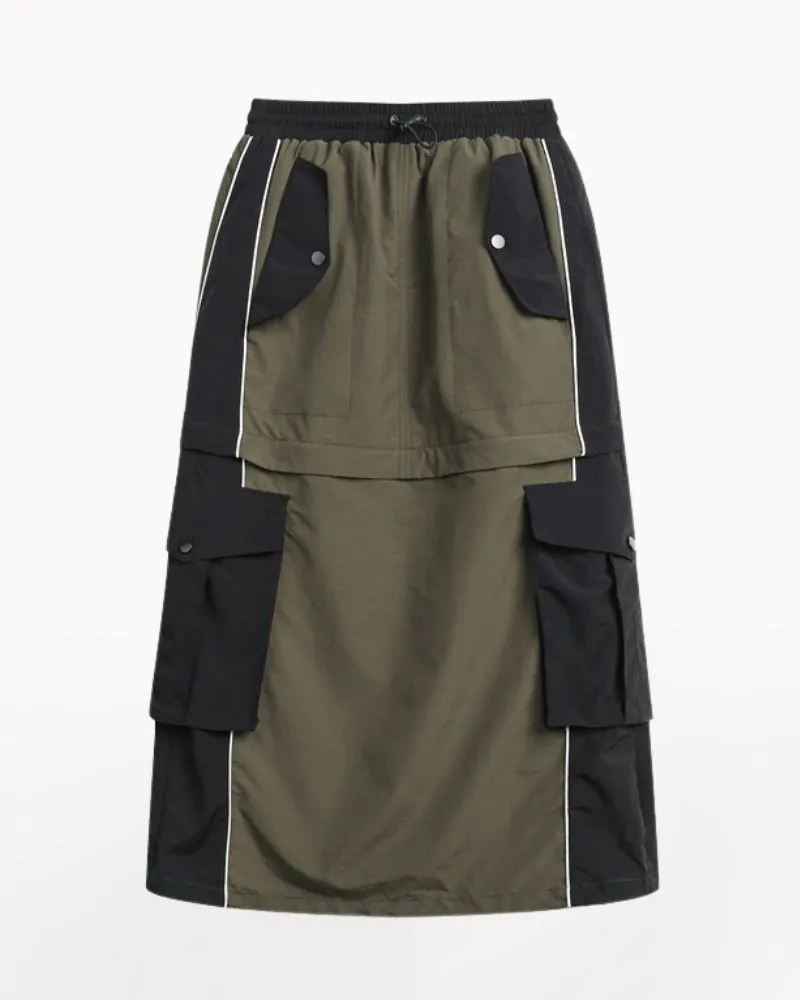 Vintage Patchwork Detachable Long Cargo Skirt