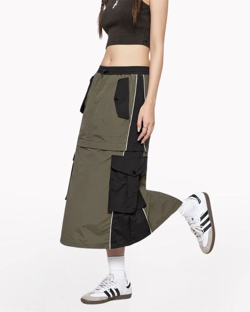 Vintage Patchwork Detachable Long Cargo Skirt