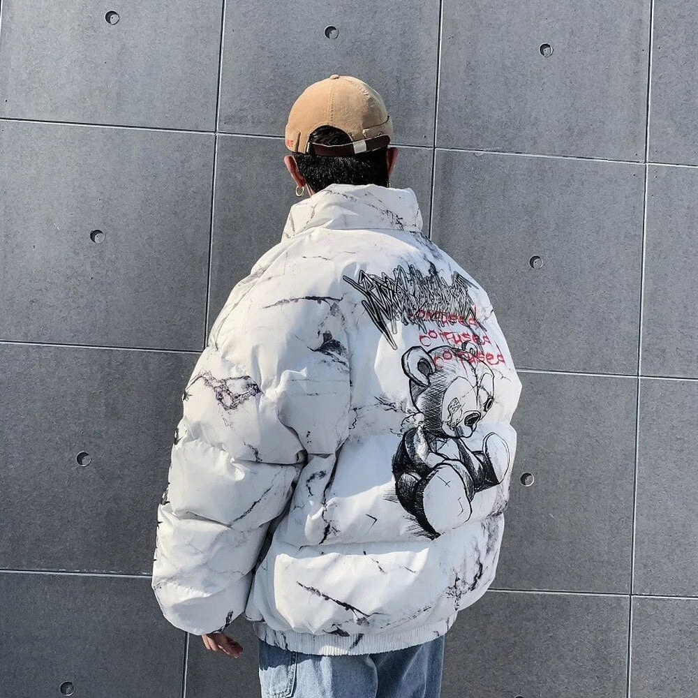 Voguable Men Winter Parkas Coat   Hip Hop Pockets Thick Jackets Men Fashion Casual Texture Printing Streetwear Oversized Jacket Tops