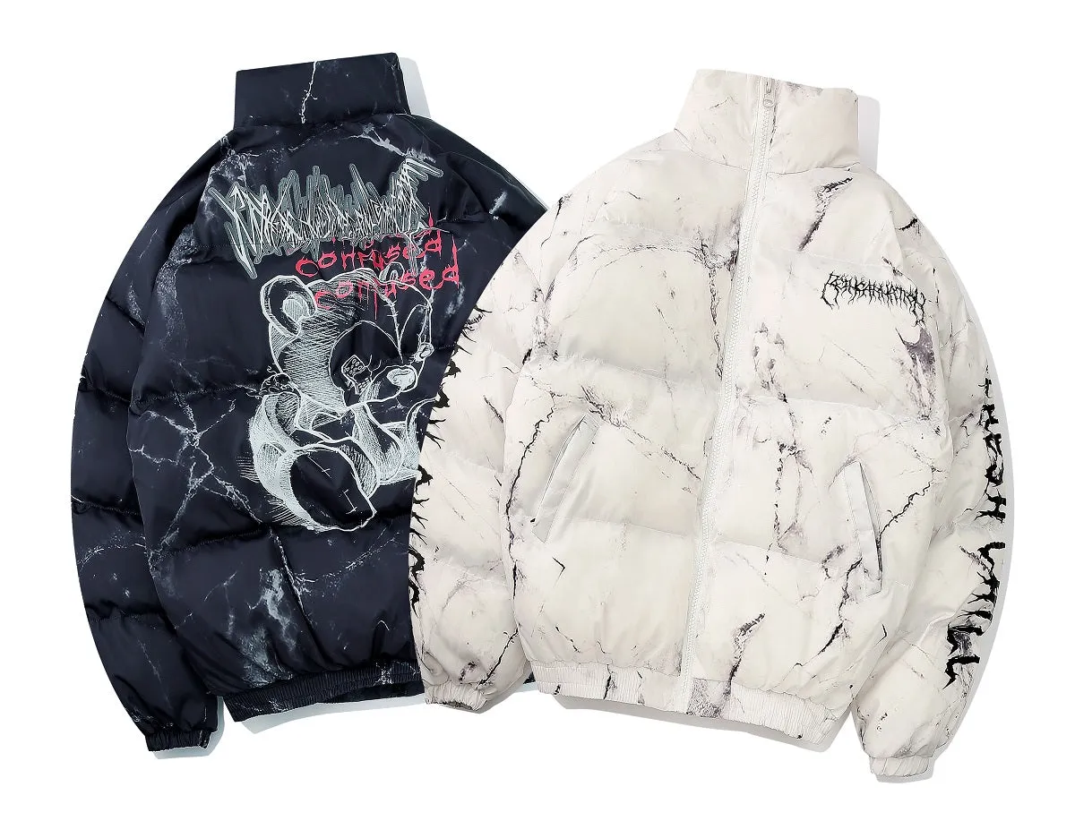 Voguable Men Winter Parkas Coat   Hip Hop Pockets Thick Jackets Men Fashion Casual Texture Printing Streetwear Oversized Jacket Tops