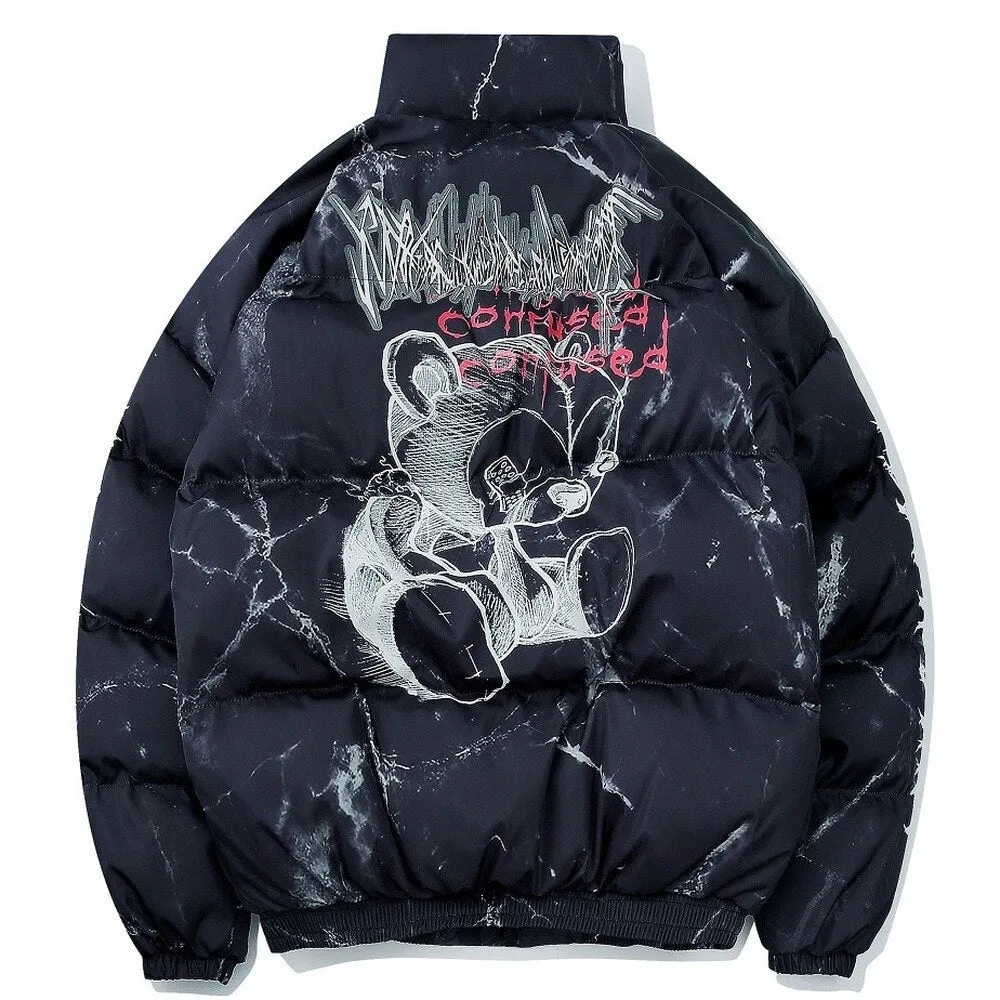Voguable Men Winter Parkas Coat   Hip Hop Pockets Thick Jackets Men Fashion Casual Texture Printing Streetwear Oversized Jacket Tops