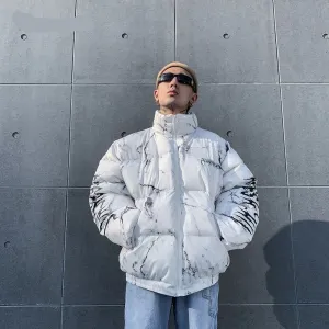 Voguable Men Winter Parkas Coat   Hip Hop Pockets Thick Jackets Men Fashion Casual Texture Printing Streetwear Oversized Jacket Tops
