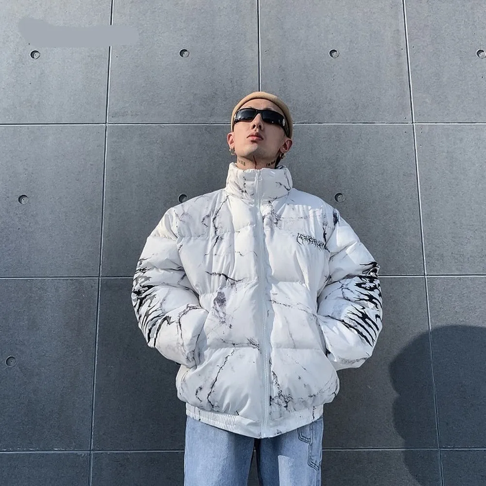 Voguable Men Winter Parkas Coat   Hip Hop Pockets Thick Jackets Men Fashion Casual Texture Printing Streetwear Oversized Jacket Tops