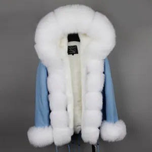 Women's Winter Casual Short Polyester Slim Parka With Fox Fur