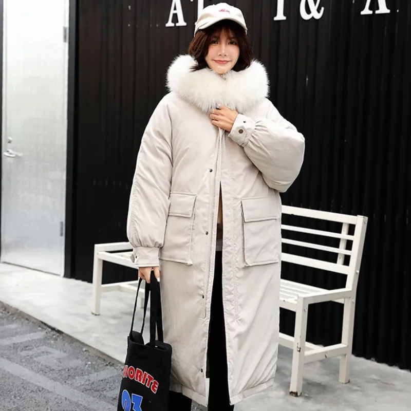 Women's Winter Padded Long Hooded Parka With Fur