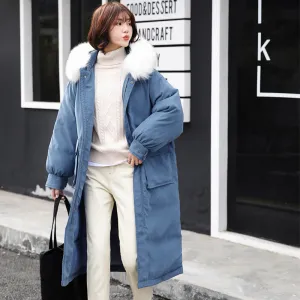 Women's Winter Padded Long Hooded Parka With Fur