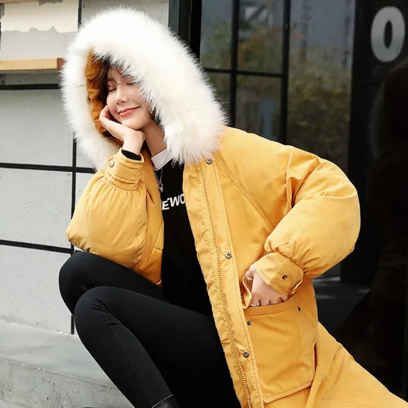 Women's Winter Padded Long Hooded Parka With Fur