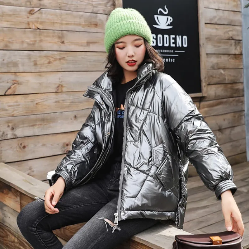 Women's Winter Warm Short Glossy Parka With Pockets