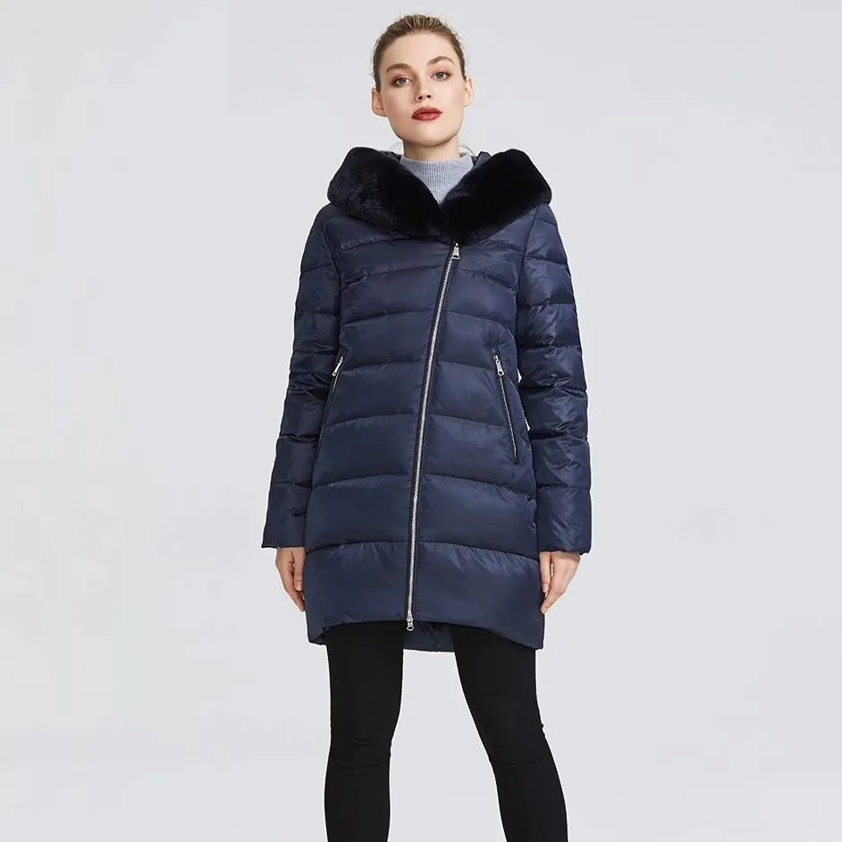 Women's Winter Windproof Hooded Parka With Rabbit Fur