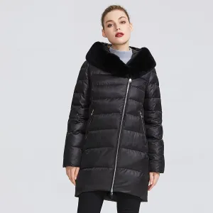 Women's Winter Windproof Hooded Parka With Rabbit Fur