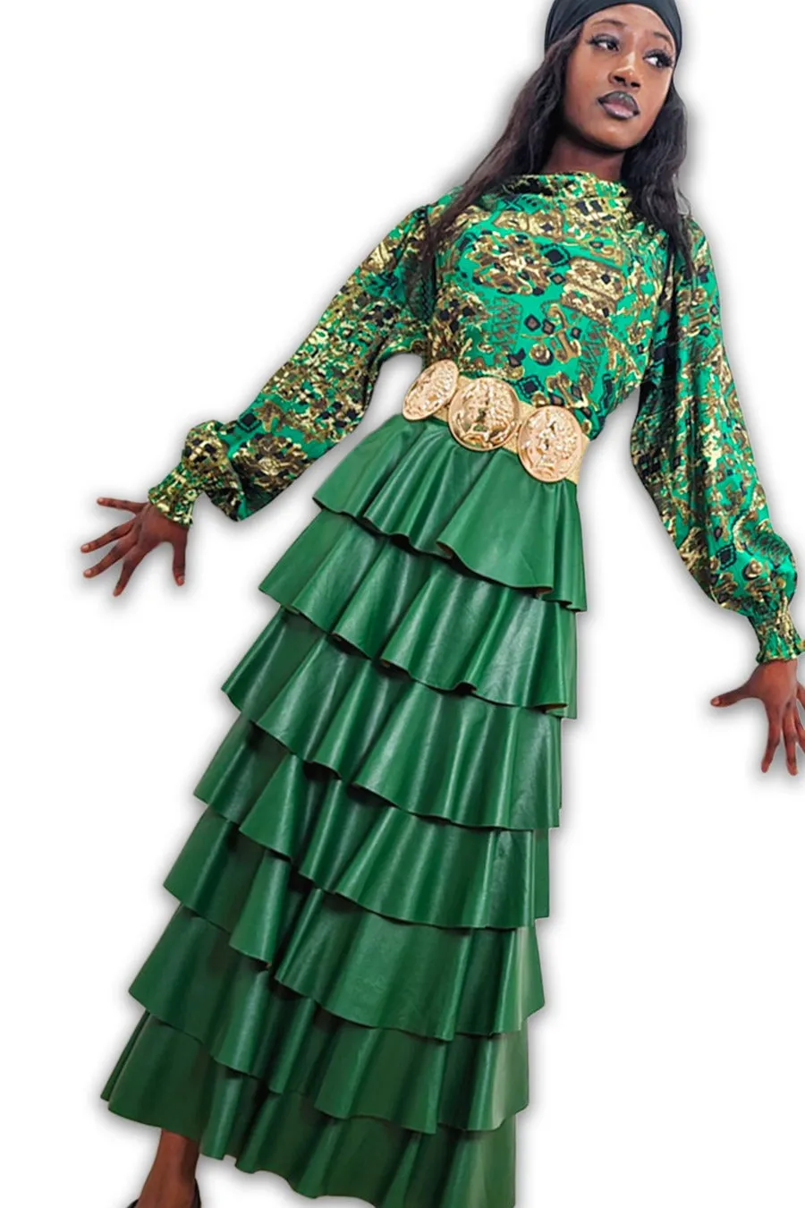 X7069 SKIRT (GRN, BLK)